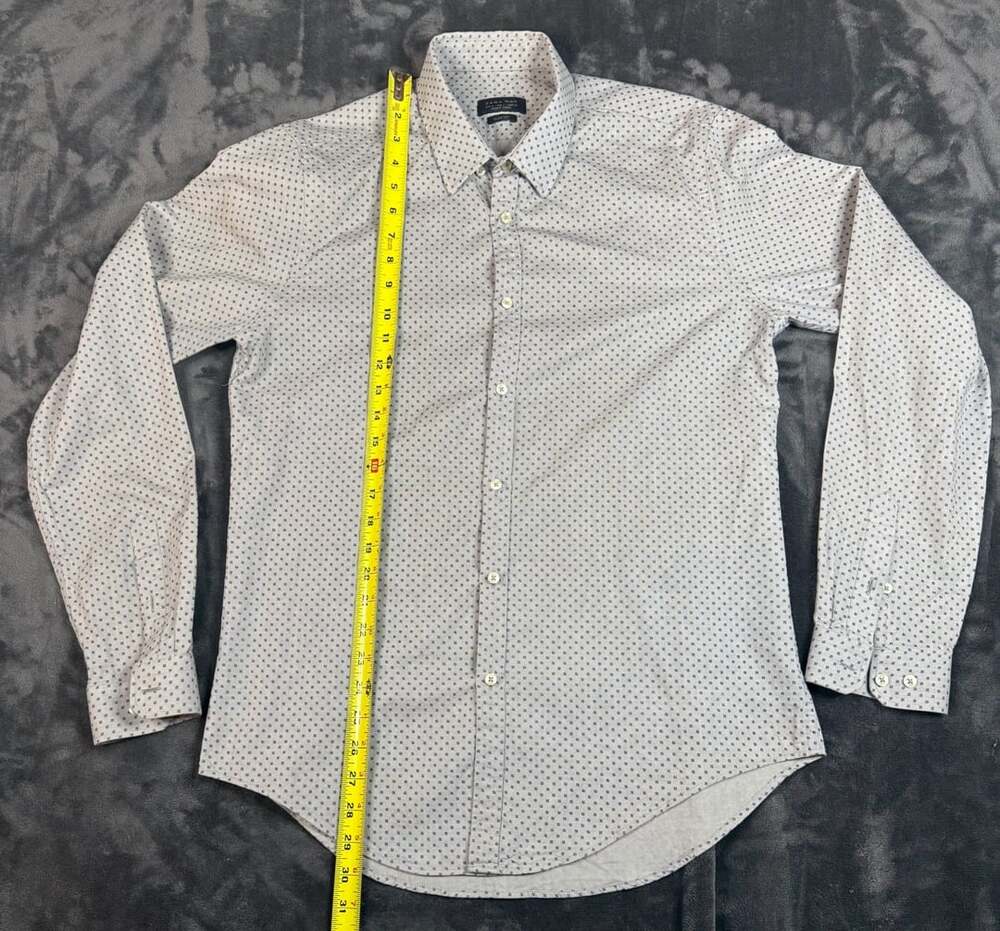 Zara Man Slim Fit Long Sleeve Button Up Shirt Size L Gray Dot Print#148